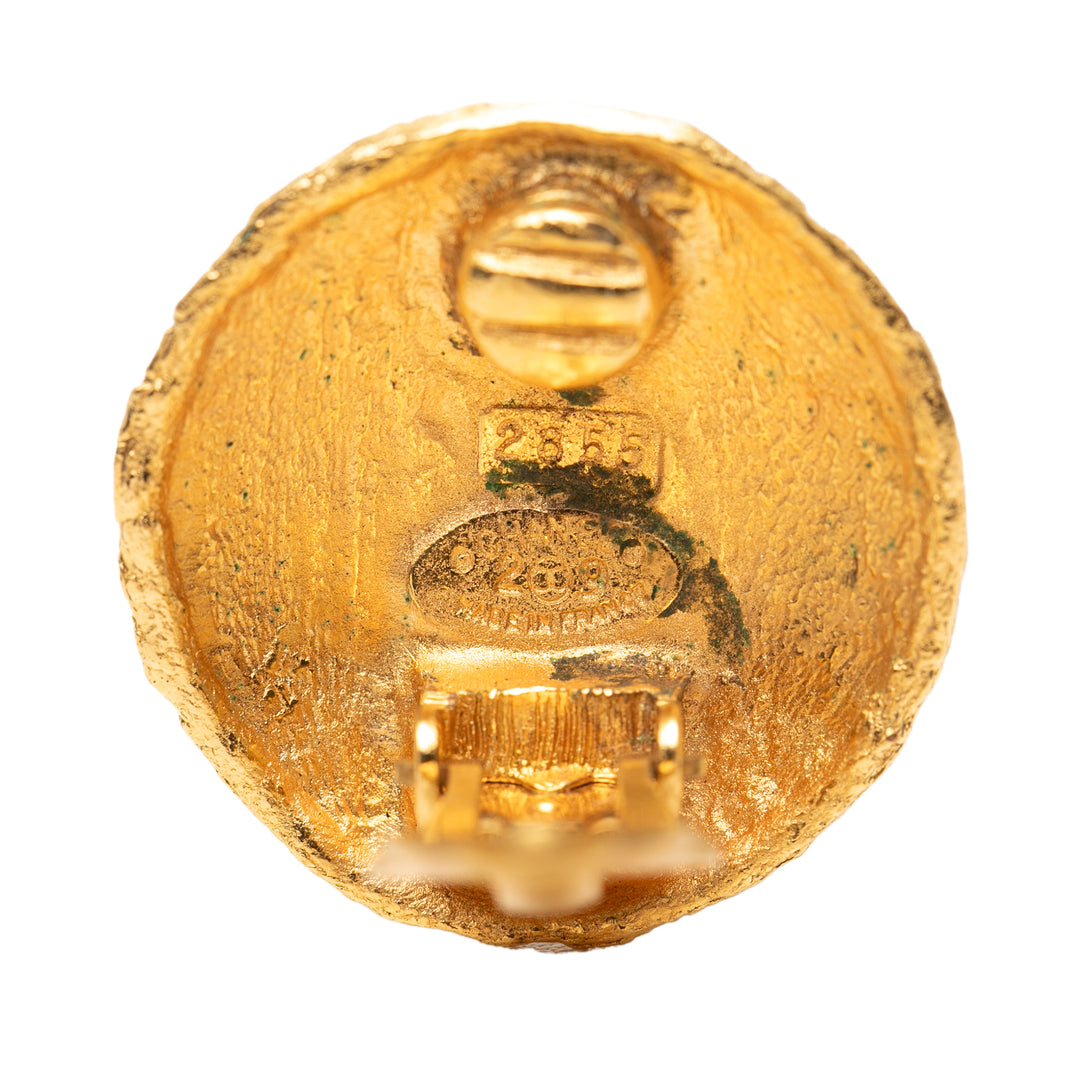 Chanel CC plaqué Textured Rond Clip On Boucles d’oreilles