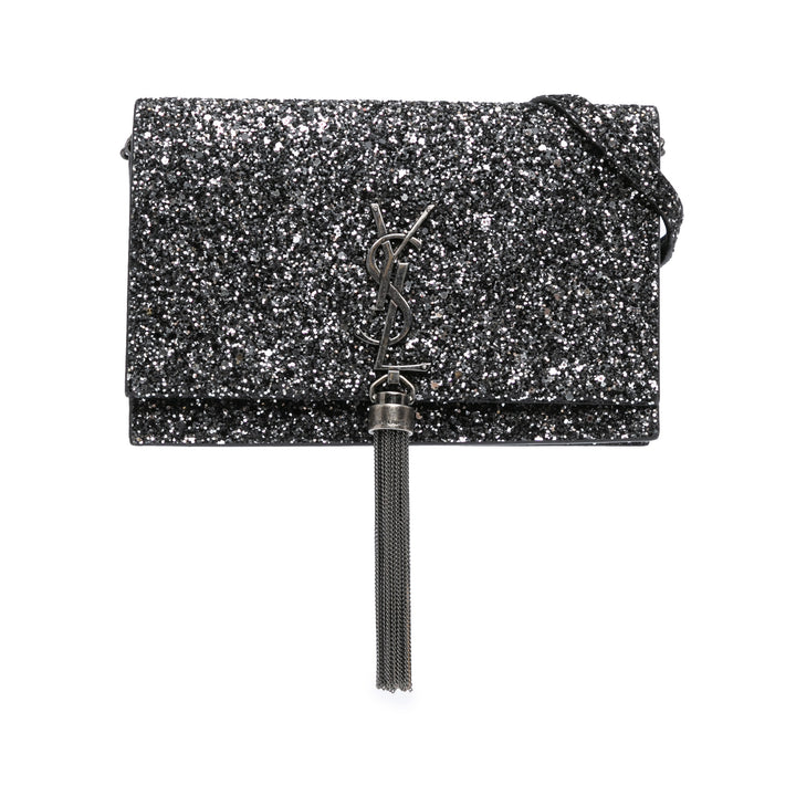 Saint Laurent Metallic Glitter Monogram Kate Tassel Chain Wallet