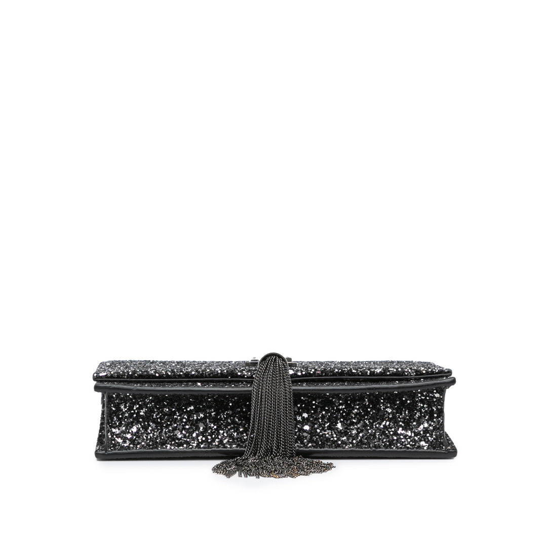 Saint Laurent Metallic Glitter Monogram Kate Tassel Chain Wallet