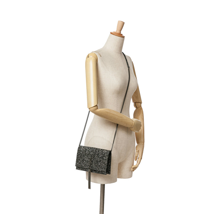 Saint Laurent Metallic Glitter Monogram Kate Tassel Chain Wallet