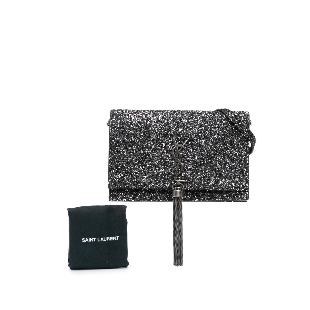 Saint Laurent Metallic Glitter Monogram Kate Tassel Chain Wallet