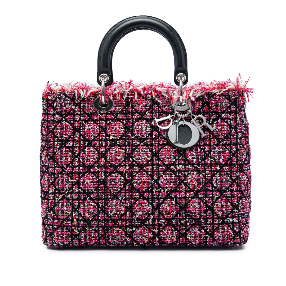 Dior Lady Dior Cannage Fringe Grand Tweed Rose – vue principale – GABY PARIS