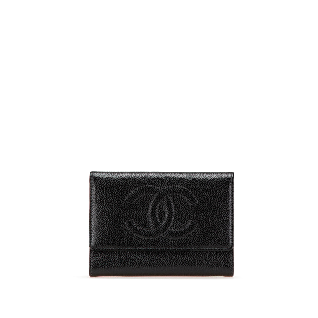 CC Caviar Trifold Wallet Black - Gaby Paris
