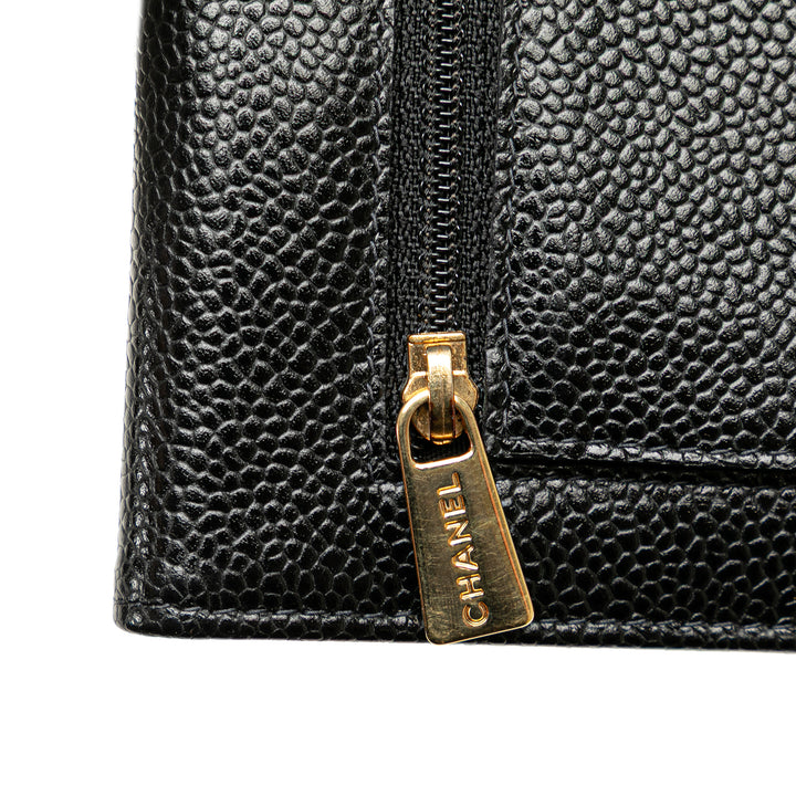 CC Caviar Trifold Wallet Black - Gaby Paris