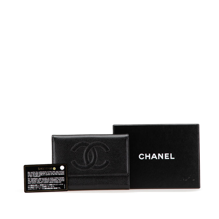 CC Caviar Trifold Wallet Black - Gaby Paris
