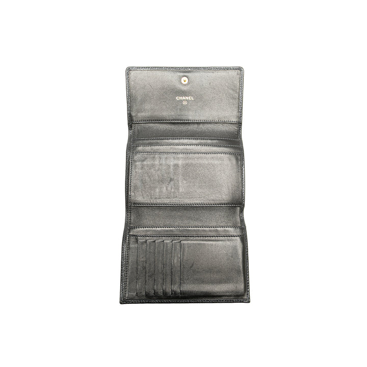 CC Caviar Trifold Wallet Black - Gaby Paris