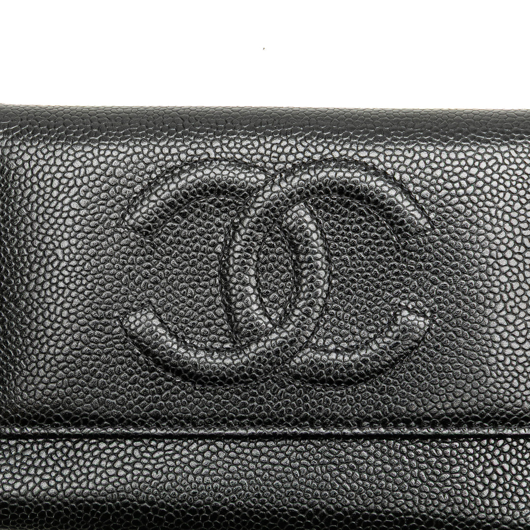 CC Caviar Trifold Wallet Black - Gaby Paris