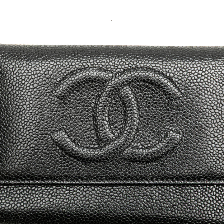 CC Caviar Trifold Wallet Black - Gaby Paris