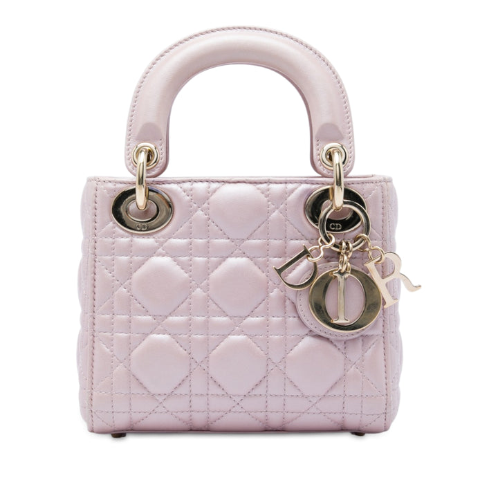 Lady Dior Irisé Cannage Mini Cuir d'agneau Rose