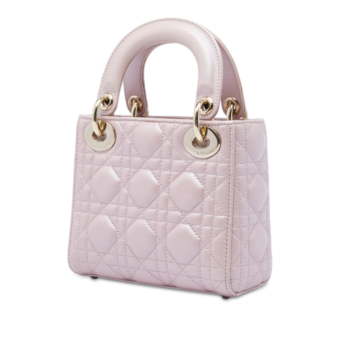Lady Dior Irisé Cannage Mini Cuir d'agneau Rose
