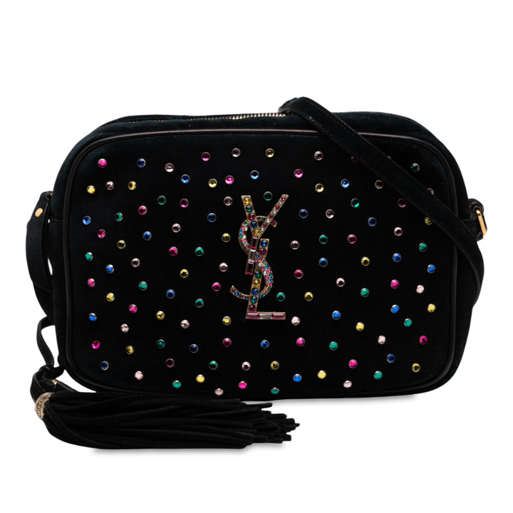 Saint Laurent Daim Crystal Monogram Lou Sac caméra Noir