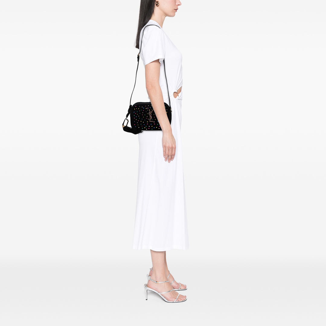 Saint Laurent Daim Crystal Monogram Lou Sac caméra Noir