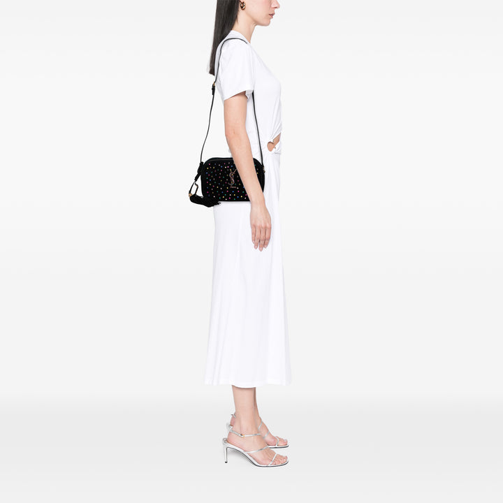 Saint Laurent Daim Crystal Monogram Lou Sac caméra Noir