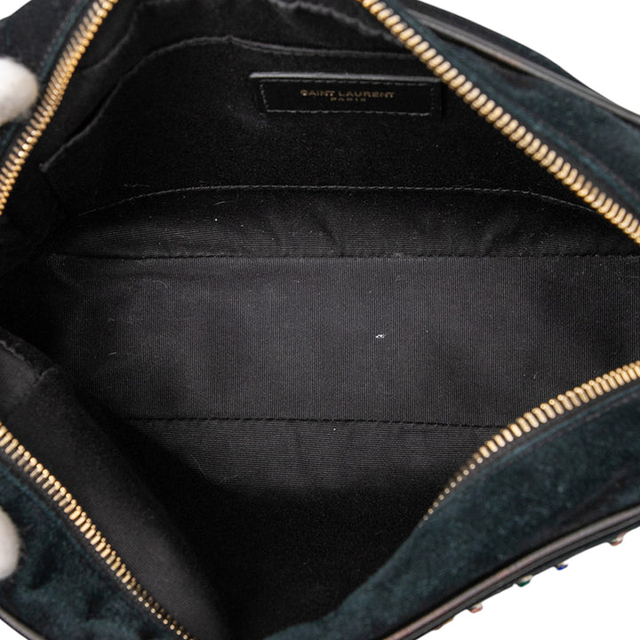 Saint Laurent Daim Crystal Monogram Lou Sac caméra Noir