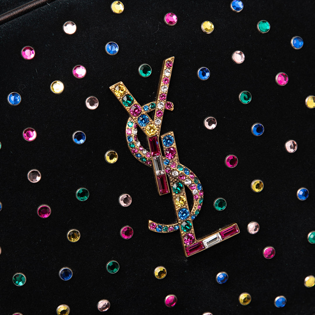 Saint Laurent Daim Crystal Monogram Lou Sac caméra Noir