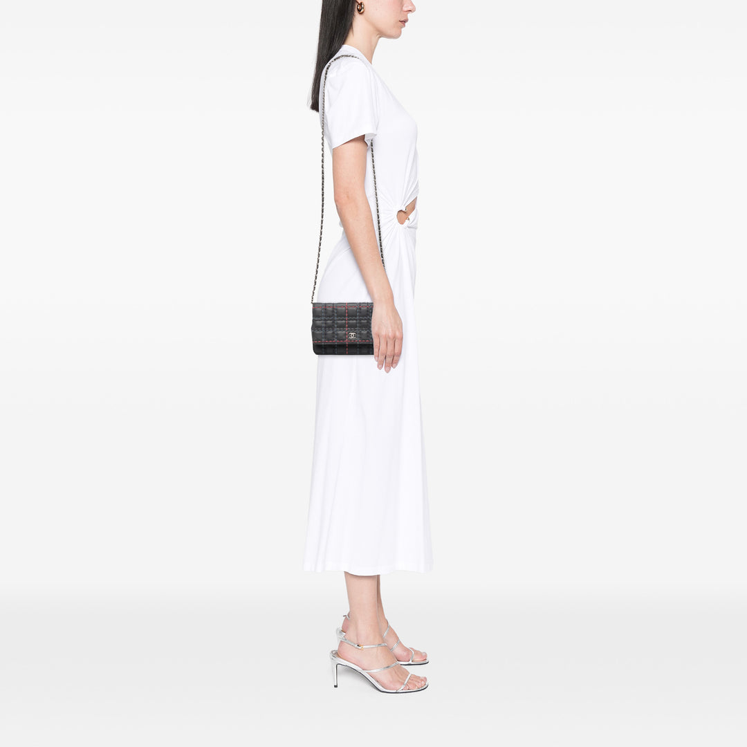 Chanel CC Square Stitched Cuir de veau Wallet on Chain Bleu