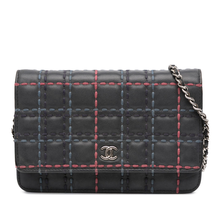 Chanel CC Square Stitched Cuir de veau Wallet on Chain Bleu