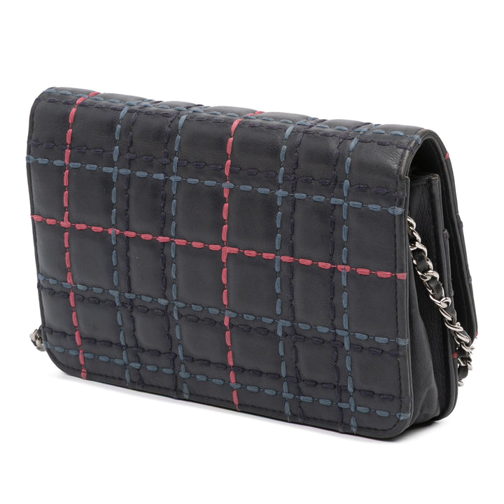 Chanel CC Square Stitched Cuir de veau Wallet on Chain Bleu