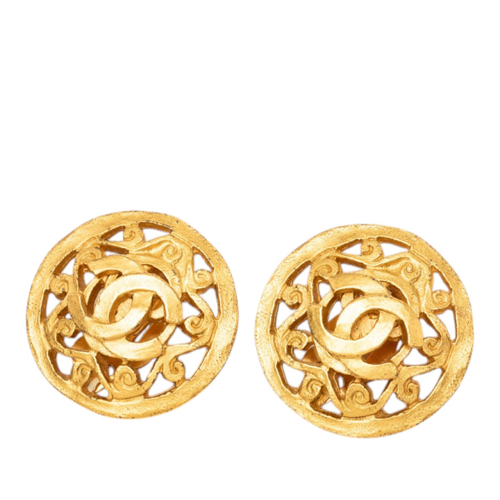 Chanel CC plaqué Arabesque Rond À clip Boucles d'oreilles Métal