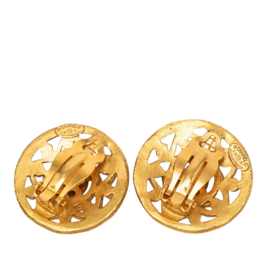 Chanel CC plaqué Arabesque Rond À clip Boucles d'oreilles Métal