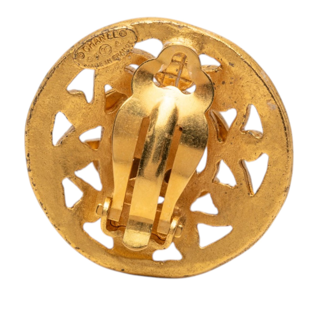 Chanel CC plaqué Arabesque Rond À clip Boucles d'oreilles Métal