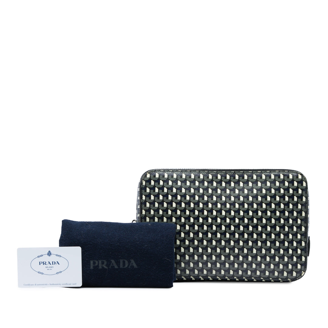 Prada Pochette Geometric Portfolio Zippé Saffiano Bleu – vue 7 – GABY PARIS
