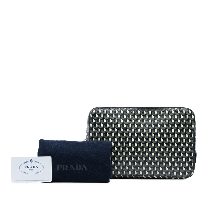 Prada Pochette Geometric Portfolio Zippé Saffiano Bleu – vue 7 – GABY PARIS