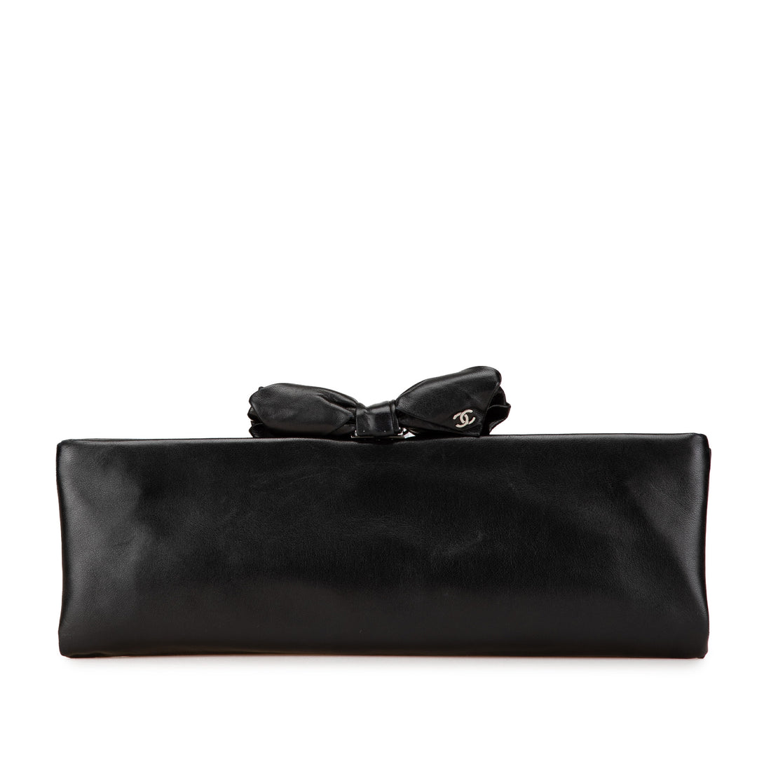 Lambskin Bow Long Clutch Black - Gaby Paris