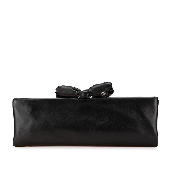 Lambskin Bow Long Clutch Black - Gaby Paris