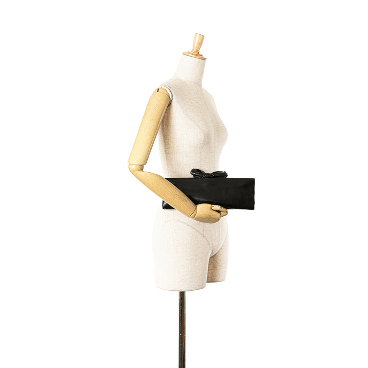 Lambskin Bow Long Clutch Black - Gaby Paris