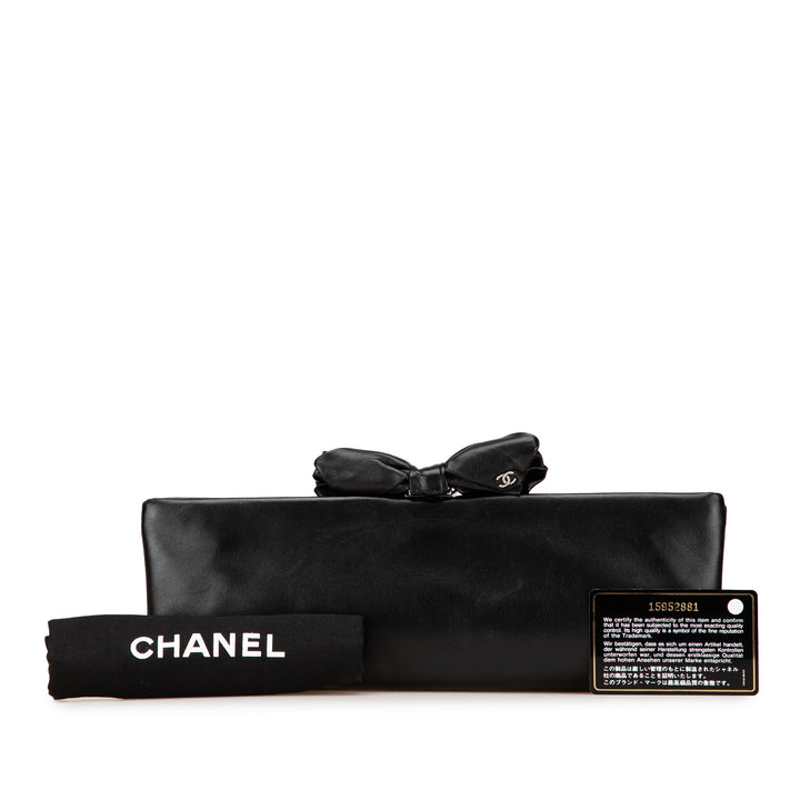Lambskin Bow Long Clutch Black - Gaby Paris