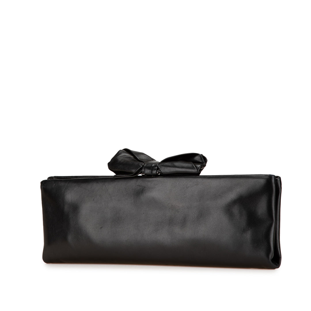 Lambskin Bow Long Clutch Black - Gaby Paris