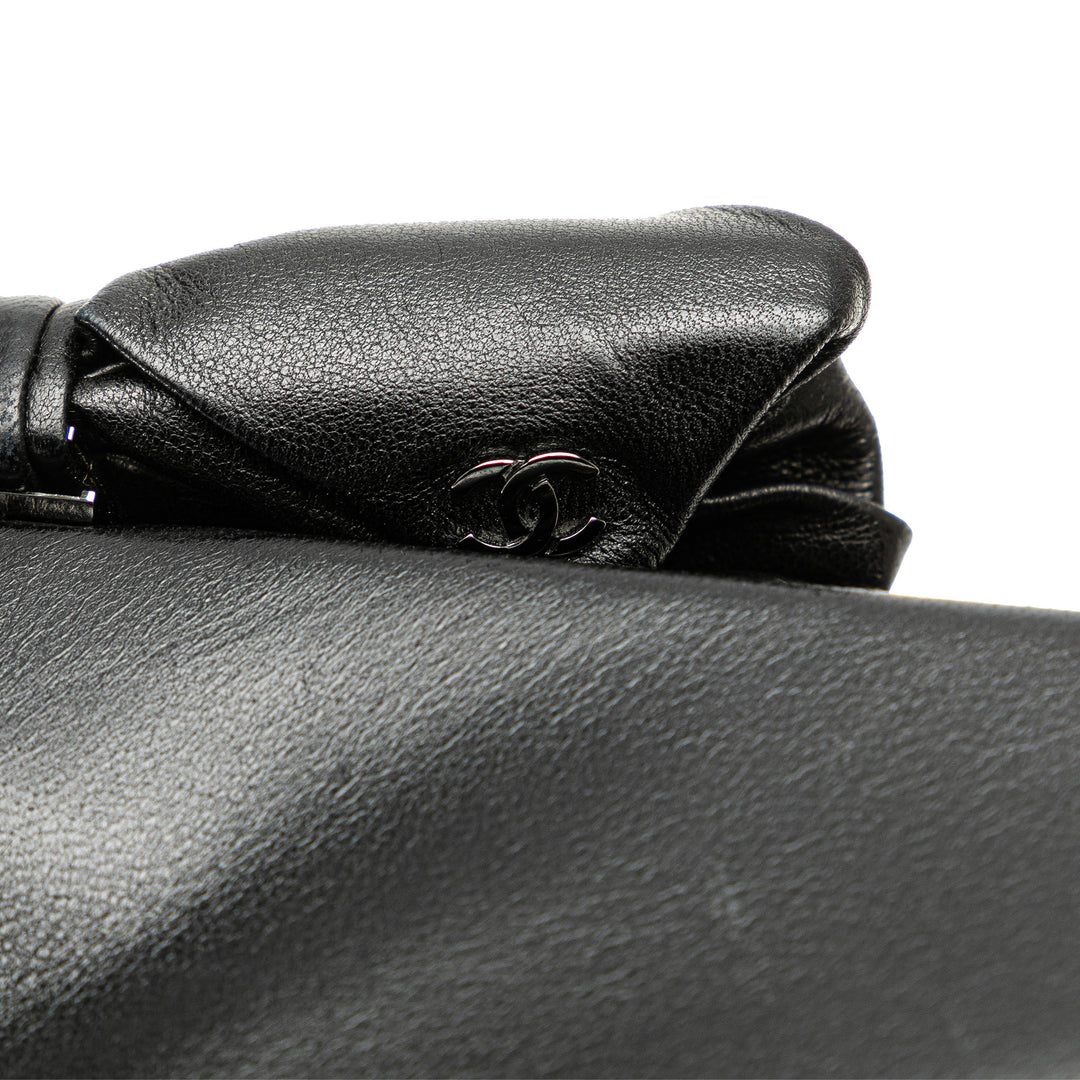Lambskin Bow Long Clutch Black - Gaby Paris