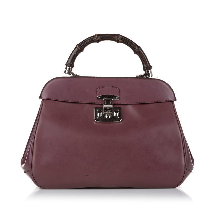 Bamboo Lady Lock Leather Handbag Purple - Gaby Paris