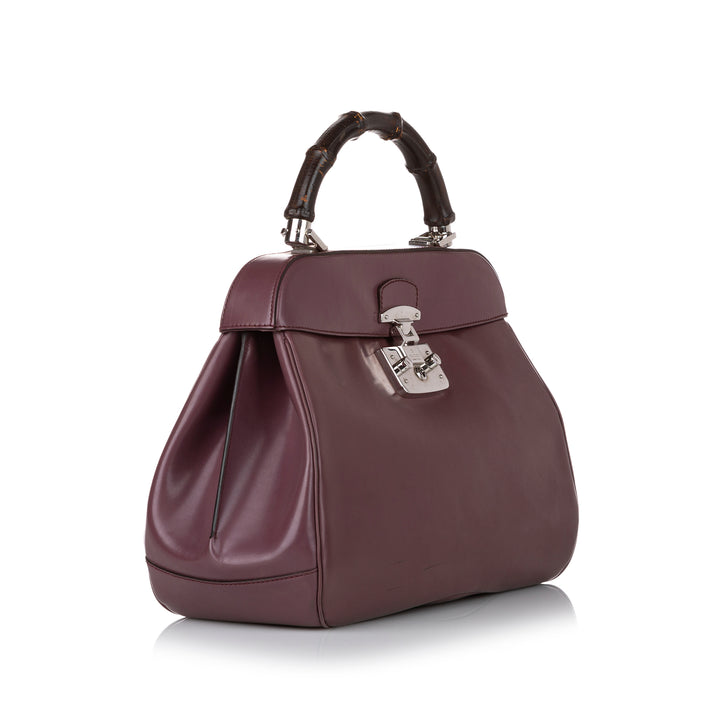 Bamboo Lady Lock Leather Handbag Purple - Gaby Paris