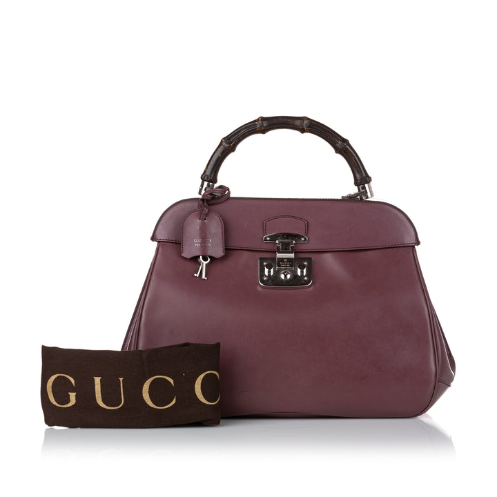 Bamboo Lady Lock Leather Handbag Purple - Gaby Paris