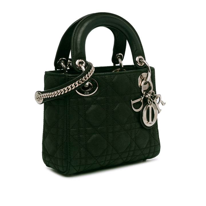 Mini Iridescent Fabric Cannage Lady Dior Green - Gaby Paris
