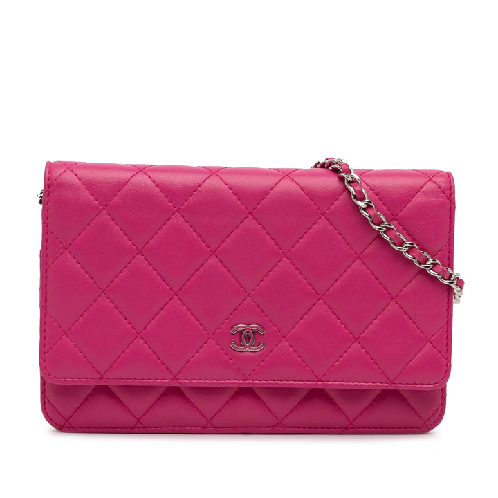 Classic Lambskin Wallet on Chain Pink - Gaby Paris