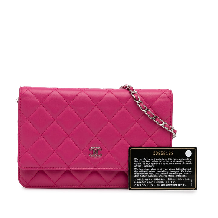 Classic Lambskin Wallet on Chain Pink - Gaby Paris