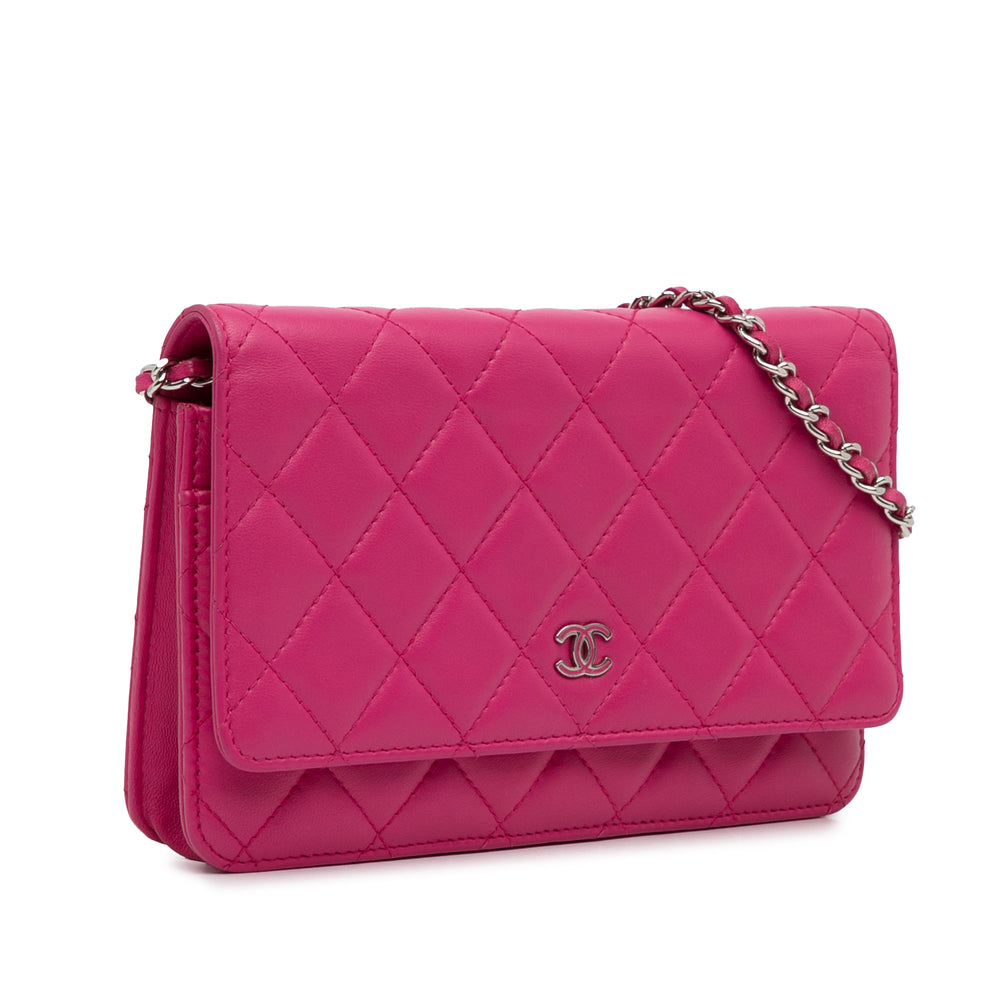 Classic Lambskin Wallet on Chain Pink - Gaby Paris