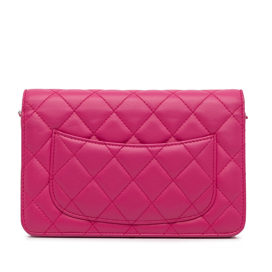 Classic Lambskin Wallet on Chain Pink - Gaby Paris