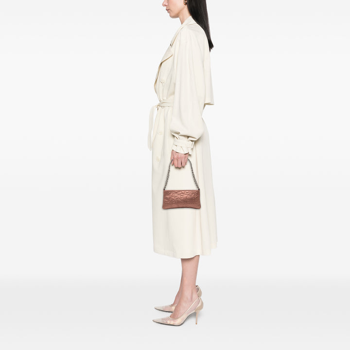 Chanel embossé Métallisé Camellia Chaîne Pochette Cuir d'agneau