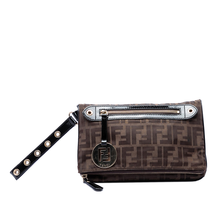 Fendi Zucca Toile à rabat Wristlet Pochette