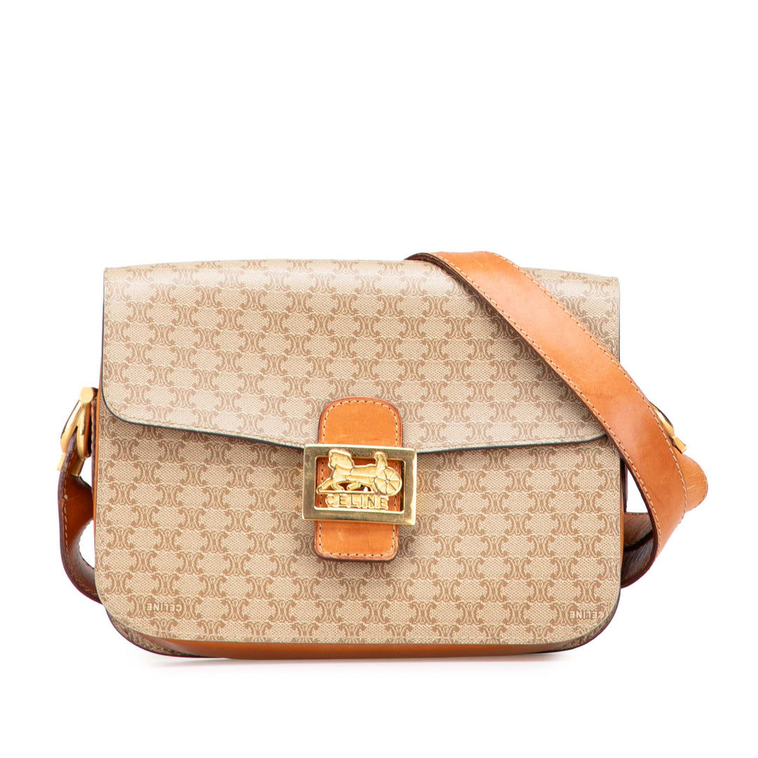 Macadam Coated Canvas Horse Carriage Crossbody Brown - Gaby Paris