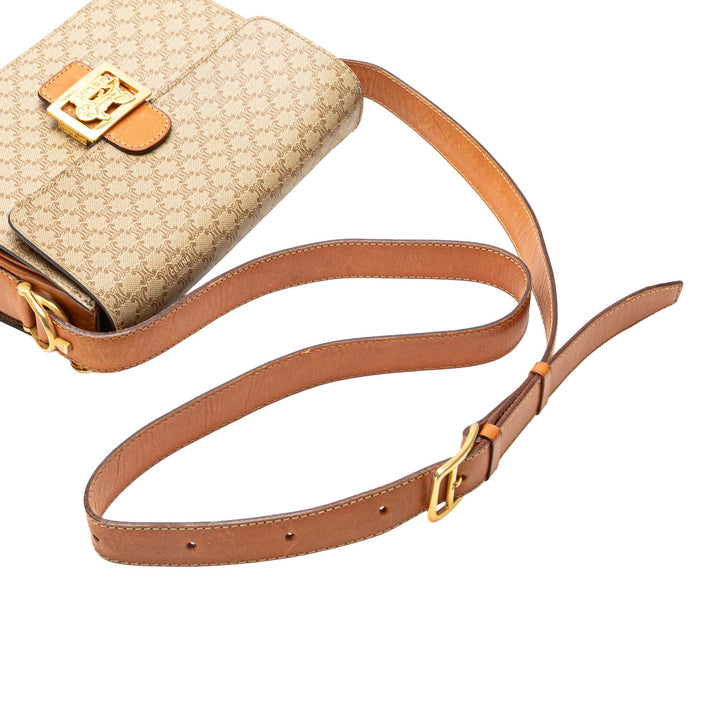 Macadam Coated Canvas Horse Carriage Crossbody Brown - Gaby Paris