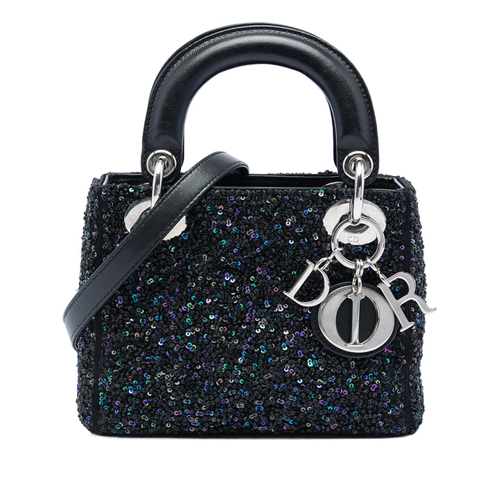 Dior Sequins Orné Lady Dior Mini Noir – vue principale – GABY PARIS