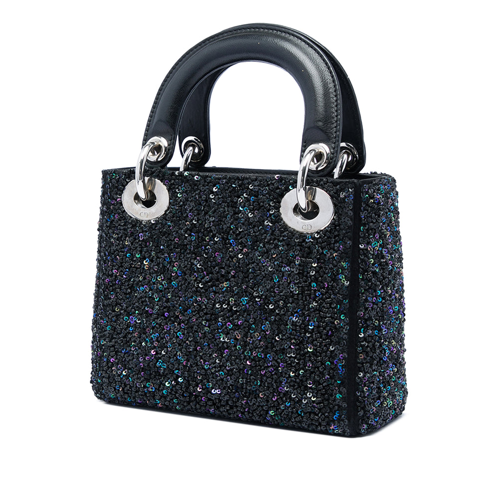Dior Sequins Orné Lady Dior Mini Noir – vue 2 – GABY PARIS