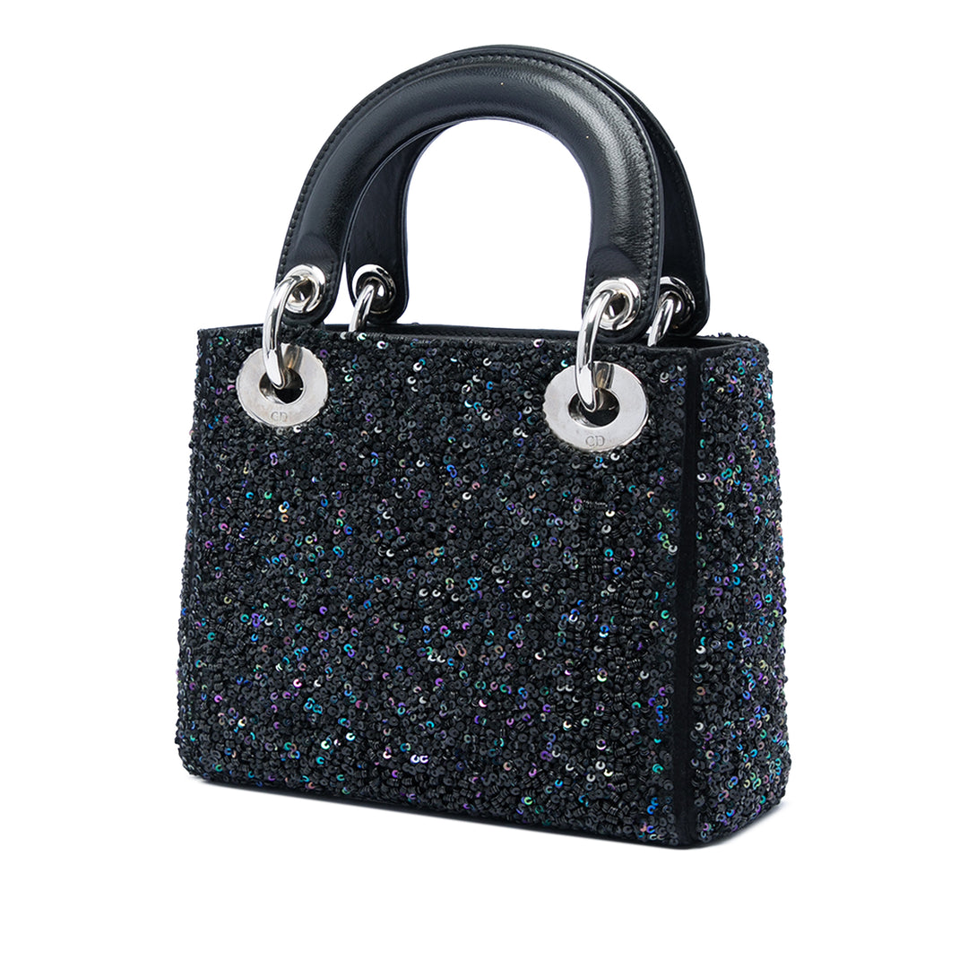 Dior Sequins Orné Lady Dior Mini Noir – vue 2 – GABY PARIS