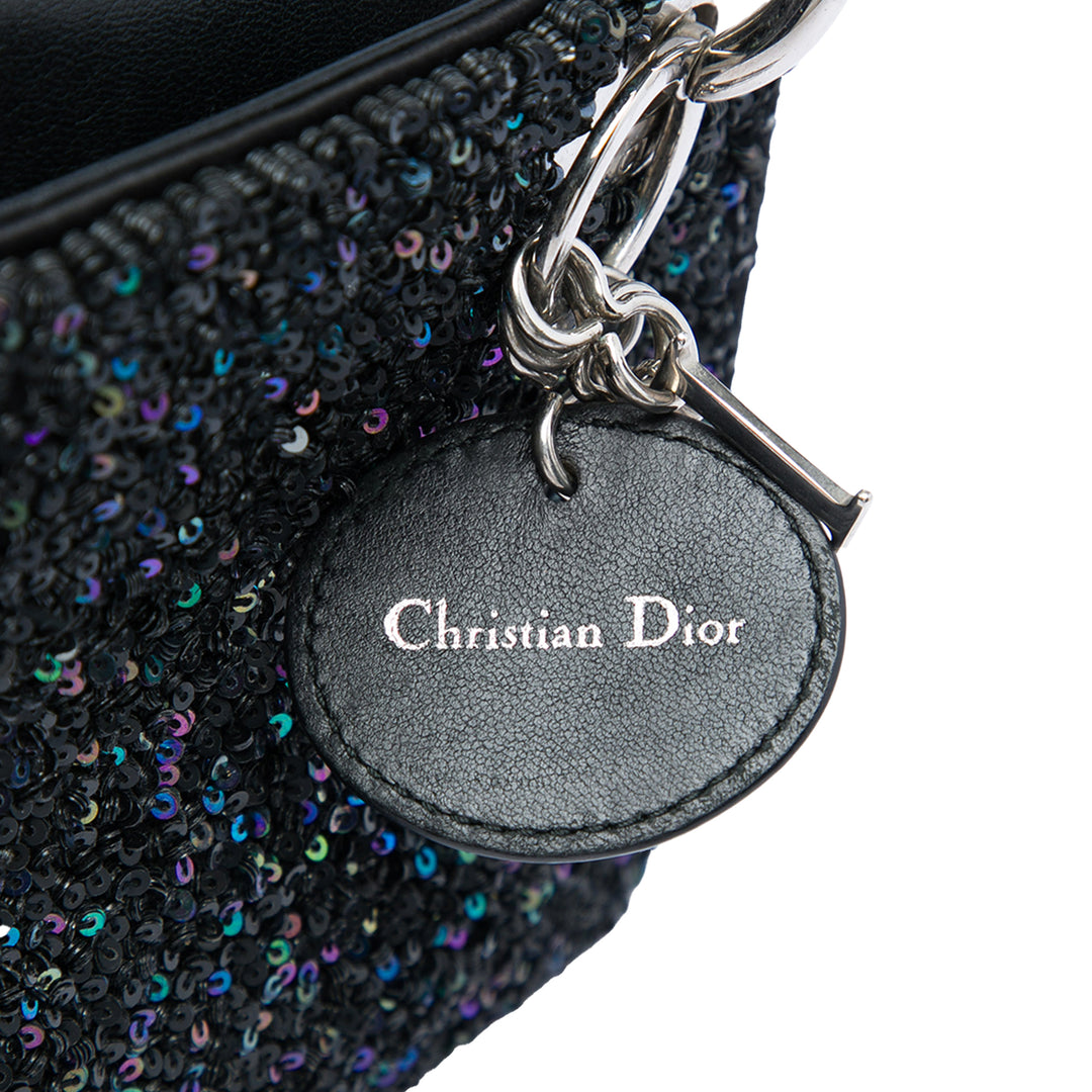 Dior Sequins Orné Lady Dior Mini Noir – vue 5 – GABY PARIS