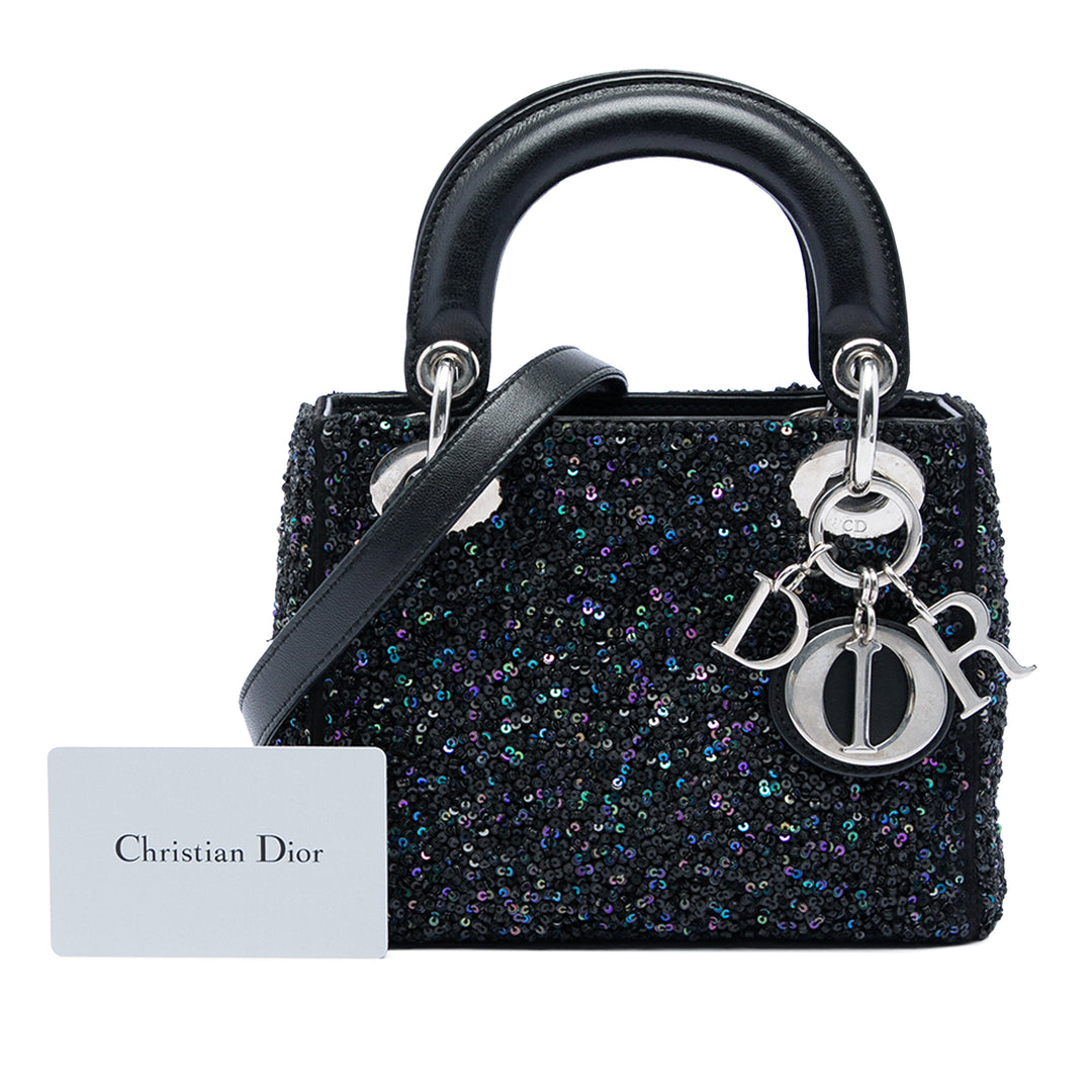 Dior Sequins Orné Lady Dior Mini Noir – vue 7 – GABY PARIS